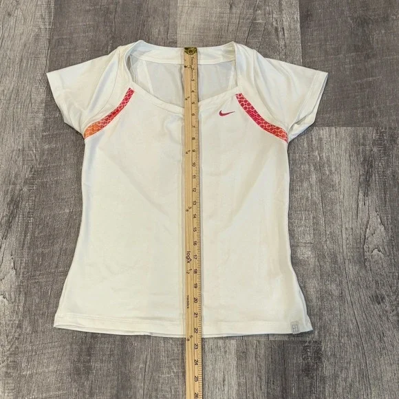 Nike Court Women White Dri-Fit Tennis Short Sleeve Shirt Medium Pink Trim - Picture 5 of 7